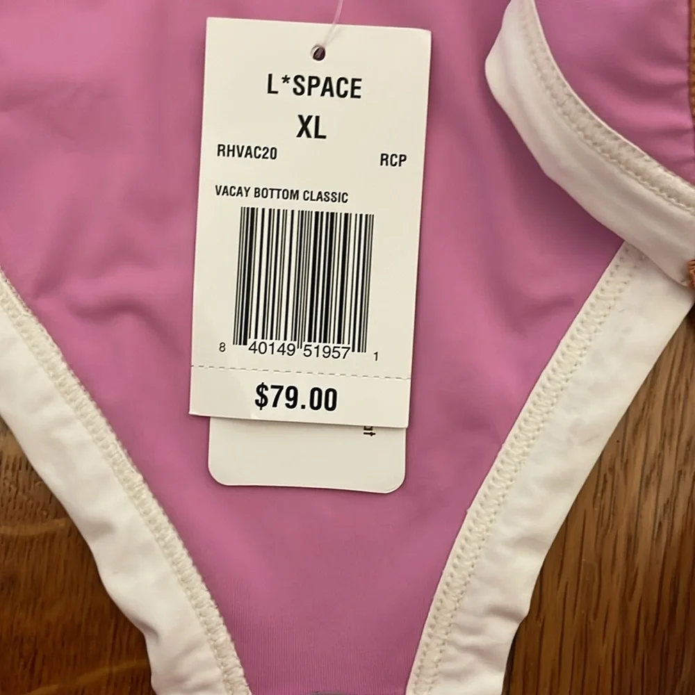 l*space Classic Swim Bottom Rosebud‎ Cream Putty XL Ribbed Vacay NWT $79